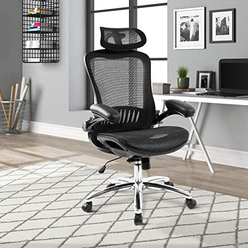 Adjustable Headrest ＆Seat Height Home Office Mesh Back Chair Ergonomic Mesh Computer Desk Task Chair Swivel Black Reclining Back 